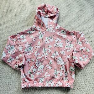 Deux par deux Pink Floral Hooded Pullover for Kids